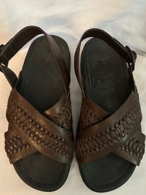 FitFlop Men’s Leather Slingback Sandals Brown Woven Comfort Slides Size 8 EU 41